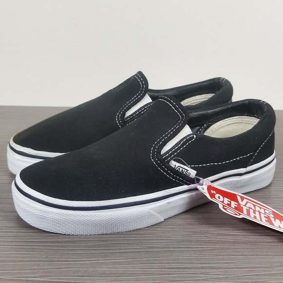 Vans Kids Slip-On Sneaker, Black & White Fabric, Childrens Size 1.5 - Picture 1 of 13